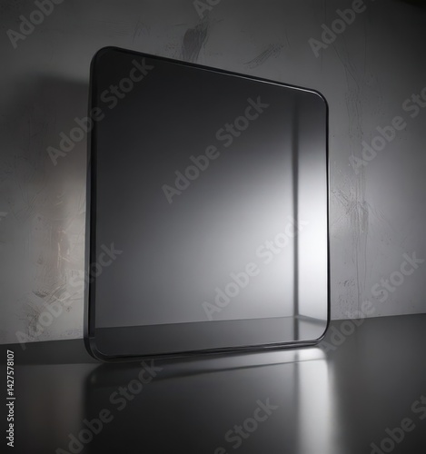 Mirror-like black aluminum, intense reflection , high tech, reflective surface