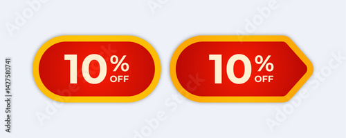 Three red gift voucher labels with 10 off.