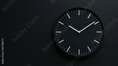 Wallpaper Mural A minimalist black wall clock with white hands and markers, set against a dark background, emphasizing simplicity and modern design. Torontodigital.ca