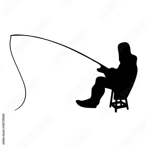 silhouette of a person fishing with a fishing rod