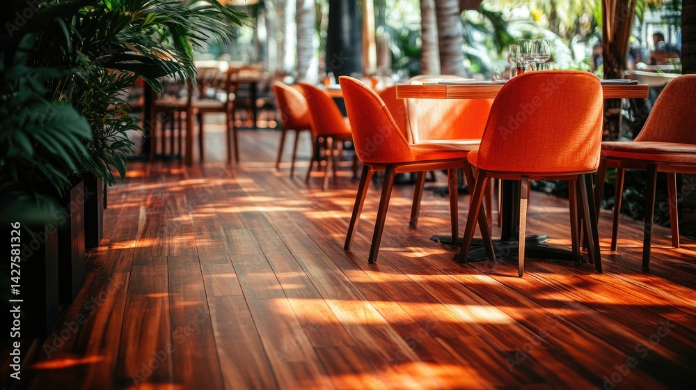 Obraz premium SunDrenched Tropical Restaurant Patio.