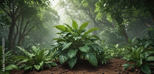 New coffee plant life bursts forth, surrounded by rich green foliage ,  natural,  organic,  picture
