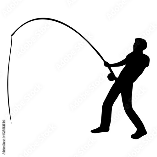 silhouette of a person fishing with a fishing rod