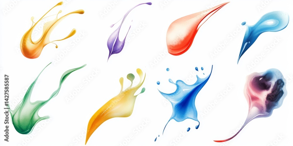 Fototapeta premium Vibrant Paint Splashes Artistic Color Bursts Isolated on White Background Design Elements