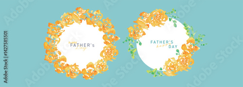 水彩画。水彩タッチの黄色い薔薇イラスト。父の日の黄色い薔薇フレーム。Watercolor painting. Yellow rose illustration with watercolor touch. Father's Day yellow rose frame.