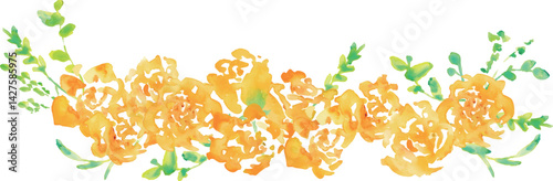 水彩画。水彩タッチの黄色い薔薇イラスト。父の日の黄色い薔薇フレーム。Watercolor painting. Yellow rose illustration with watercolor touch. Father's Day yellow rose frame.