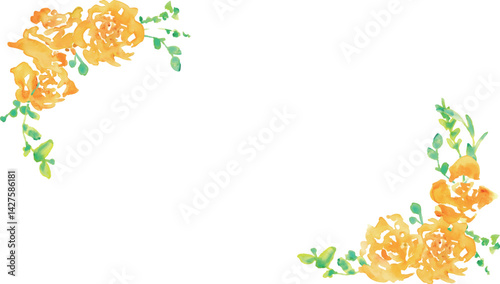 水彩画。水彩タッチの黄色い薔薇イラスト。父の日の黄色い薔薇フレーム。Watercolor painting. Yellow rose illustration with watercolor touch. Father's Day yellow rose frame.