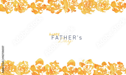 水彩画。水彩タッチの黄色い薔薇イラスト。父の日の黄色い薔薇フレーム。Watercolor painting. Yellow rose illustration with watercolor touch. Father's Day yellow rose frame.