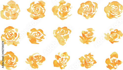 水彩画。水彩タッチの黄色い薔薇イラスト。父の日の黄色い薔薇フレーム。Watercolor painting. Yellow rose illustration with watercolor touch. Father's Day yellow rose frame.