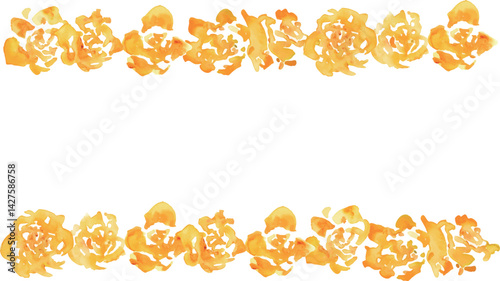 水彩画。水彩タッチの黄色い薔薇イラスト。父の日の黄色い薔薇フレーム。Watercolor painting. Yellow rose illustration with watercolor touch. Father's Day yellow rose frame.