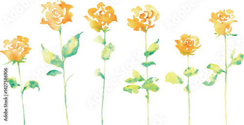 水彩画。水彩タッチの黄色い薔薇イラスト。父の日の黄色い薔薇フレーム。Watercolor painting. Yellow rose illustration with watercolor touch. Father's Day yellow rose frame.