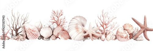 Watercolor Seashell and Coral Border (4)