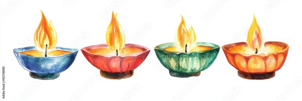 Naklejka premium Colorful Diwali Diyas (1)
