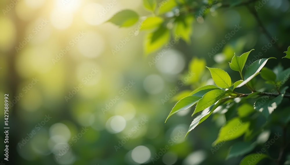 Green Leaves Glowing in Sunlight Bokeh Background Green Leaves Glowing in Sunlight Bokeh Background
