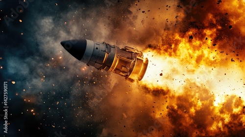 Missile Launch Explosion Fiery Destruction.