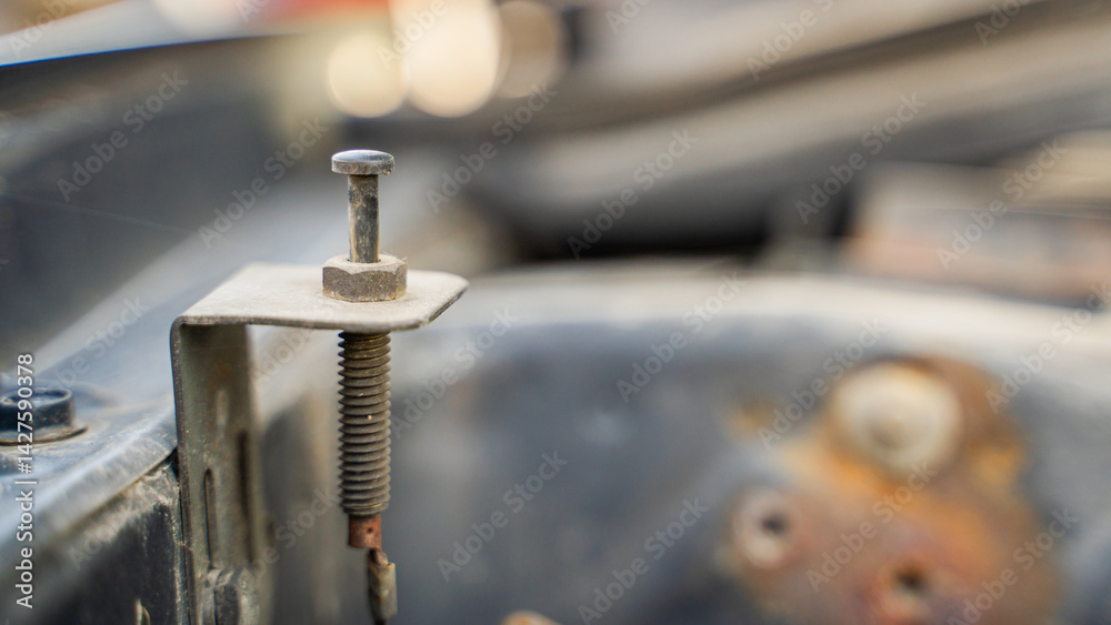 Alarm terminal under the hood of a car, close-up Alarm terminal under the hood of a car, close-up