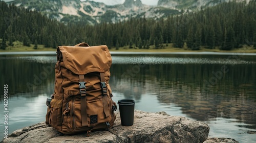 Mountain Lake Escape Backpack  Coffee by the Lake.