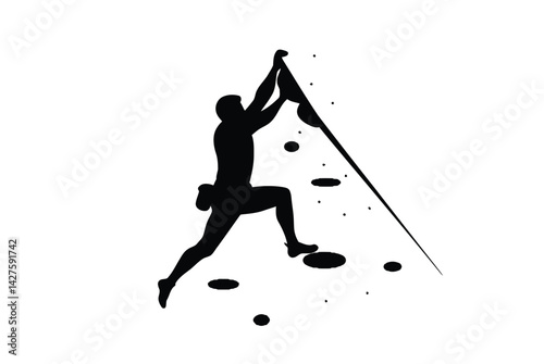 bouldering silhouette. This image features a climber gripping a rock wall, showcasing the intensity and agility of bouldering and rock climbing. Vector clipart illustration design.