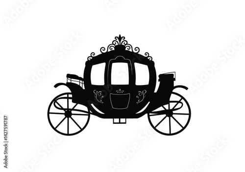 cinderella carriage silhouette. This image shows a detailed and ornate silhouette of a Cinderella carriage, also known as a fairytale coach. Vector clipart illustration design.