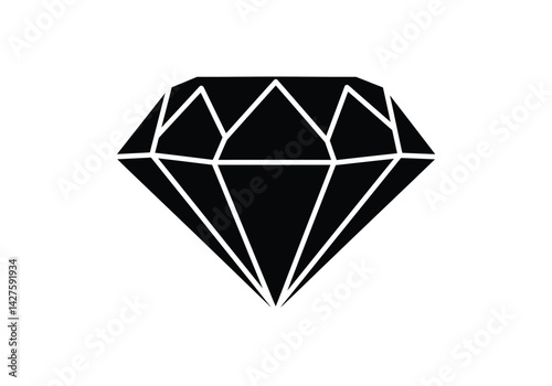 diamond silhouette. This image shows a black and white silhouette of a diamond, also known as a gem or jewel. Vector clipart illustration design.