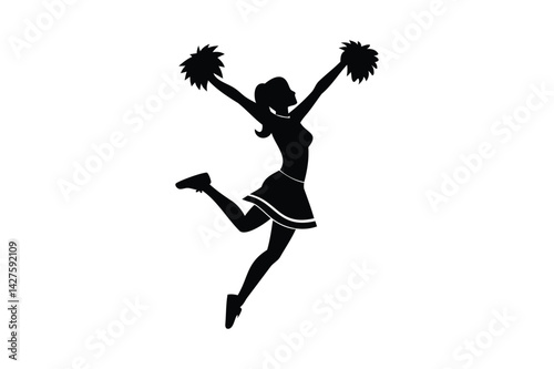 Cheerleader jumping silhouette on white background