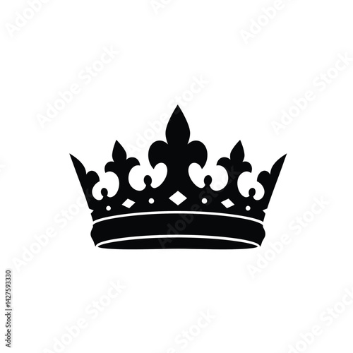 King crown silhouette. This image shows a black silhouette of an ornate and elegant crown, symbolizing royalty, power, and majesty. Vector clipart illustration design.