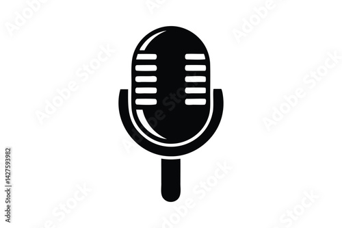 Mic voice over icon silhouette on white background