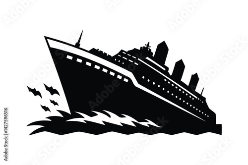 Sinking cruise ship sinking silhouette