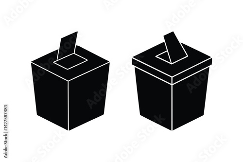  Voting ballot box icon silhouette on white background
