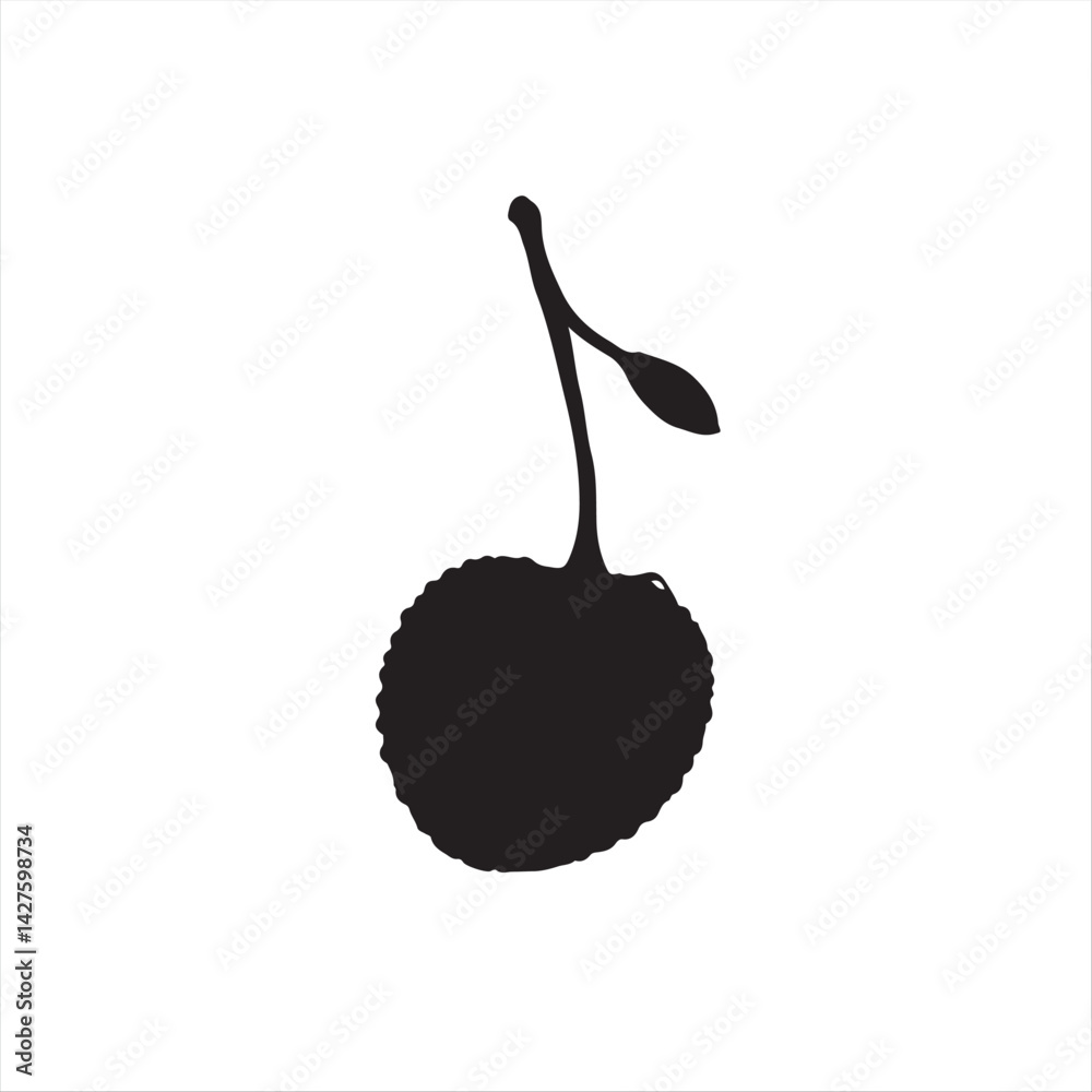 Obraz premium High-resolution stock photo A black and white silhouette of a lychee fruit, cleanly presented against a pure white background. The aesthetic is timeless and elegant, suitable for commercial 