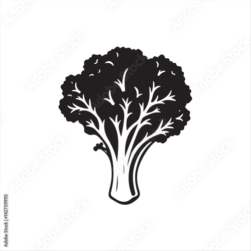 Modern flat design in classic black and white a silhouette of kale on a white background, simple, elegant, and using only two-dimensional shapes