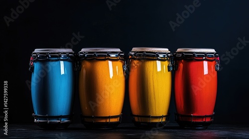 Colorful Congas Rhythmic Vibes on Dark Background.