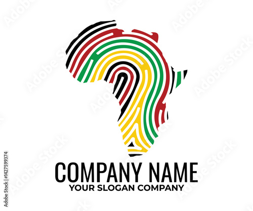 Abstract Fingerprint Africa Map Logo Design Vector - Africa Fingerprint Logo Design Vector
