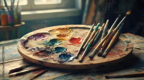 Artists Palette  Brushes Studio Still Life.