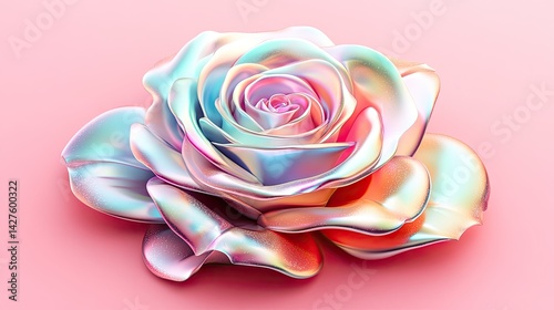 Iridescent Pastel Rose with 3D Render, and Pink Background.