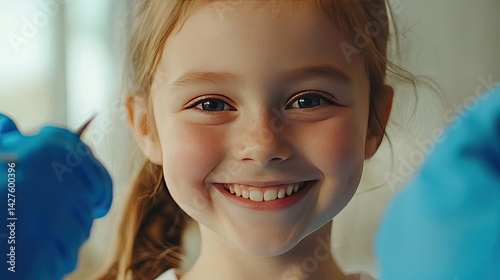 Happy Childs Checkup Bright Smile at Dentist.