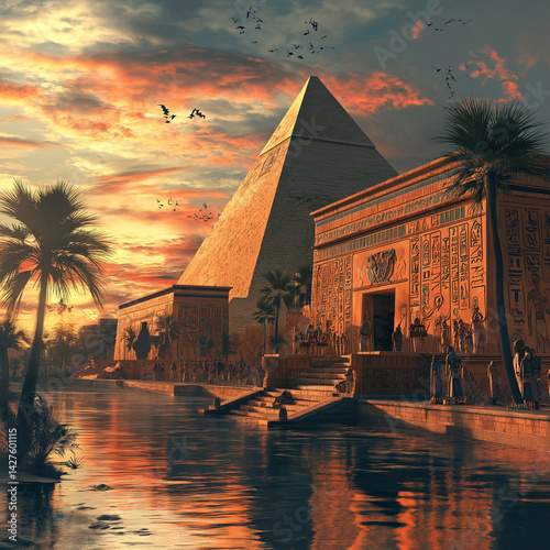 Highly detailed artwork of an ancient Egyptian temple complex