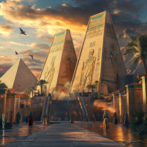 Highly detailed artwork of an ancient Egyptian temple complex