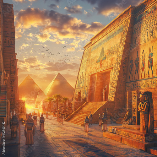 Highly detailed artwork of an ancient Egyptian temple complex