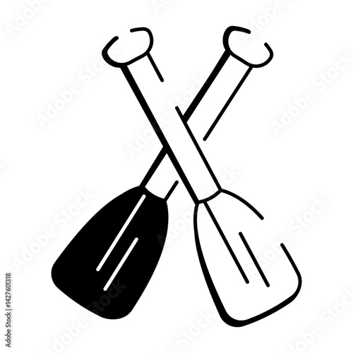 A doodle style icon showing crossed boat paddles
