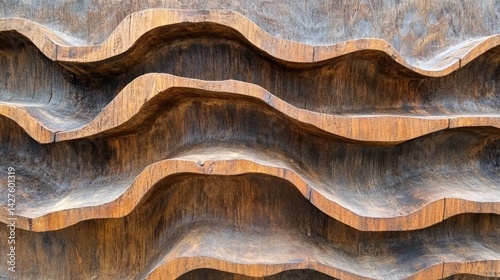 Wooden Wave Texture Abstract Carved Panel Background.
