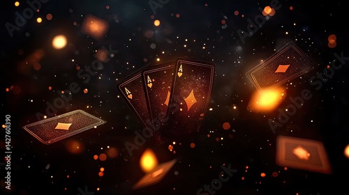 Glowing Casino Cards Falling with Dark Background.
