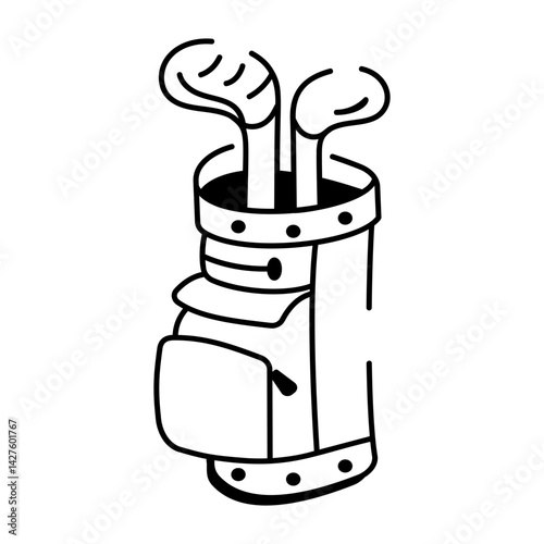 Sketchy style icon of a golf bag filled with sports accessories 
