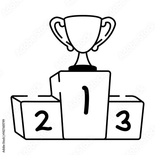 winner podium with numbered levels and a trophy, doodle style icon
