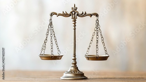 Justice Scales Balanced Law Symbol on Wood.