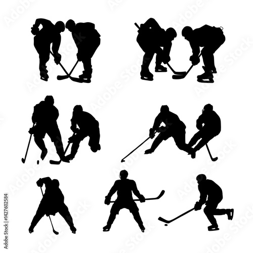 silhouette ice hockey player set