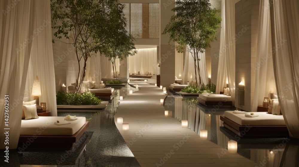 Serene Spa Retreat with Natural Elements and Soft Lighting in Tranquil Environment Serene Spa Retreat with Natural Elements and Soft Lighting in Tranquil Environment