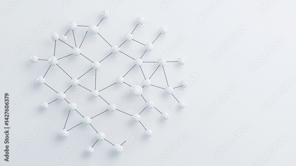 Fototapeta premium A minimalist representation of a molecular structure, featuring interconnected nodes and lines against a light background.