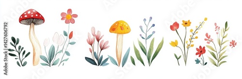 Wallpaper Mural Colorful Floral and Fungus Illustrations Torontodigital.ca