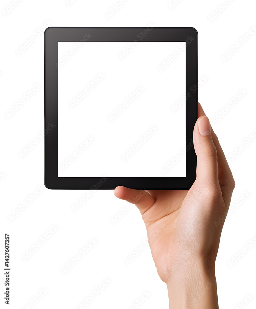 Hand Holding Tablet with Blank Screen on White Background Hand Holding Tablet with Blank Screen on White Background